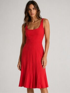Amanda Uprichard Red Scoop Neck Fit & Flare Midi Dress